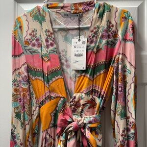 Zara Multicolor Floral Paisley Wrap Dress